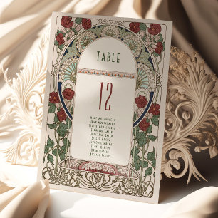 Burgundy Table Number Vintage Art Nouveau Wedding