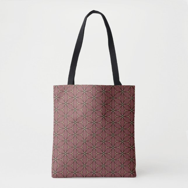 Burgundy Tan Abstract Dandelion Seed Pattern Tote Bag (Front)