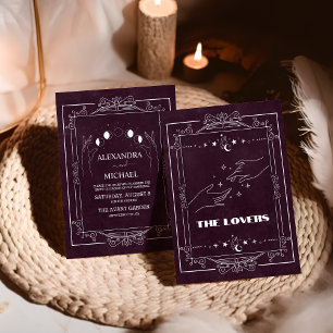 Burgundy Tarot The Lovers Wedding Invitation