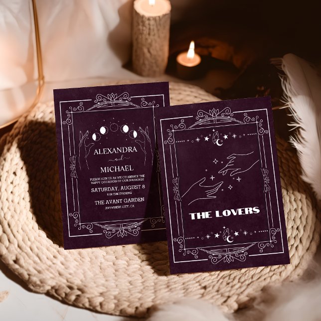 Burgundy Tarot The Lovers Wedding Invitation (Creator Uploaded)