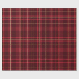 Burgundy Tartan Plaid Gold Thread Christmas Wrapping Paper
