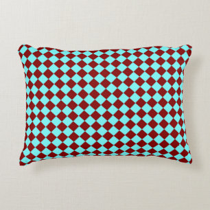 Burgundy Teal Chequered Diamond Pattern Decorative Cushion