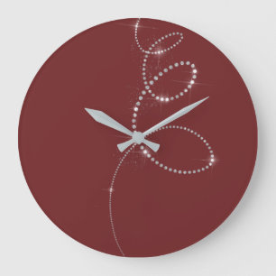 Burgundy Teal Crystals Grey Infinity Diamond Large Clock