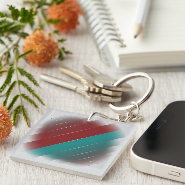 Burgundy teal on grey key ring (Front Right)