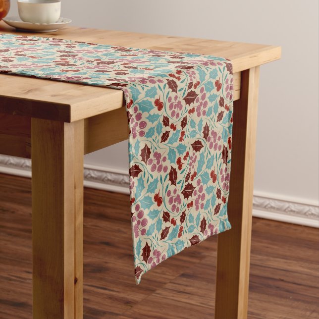 Burgundy Teal Retro Cosy Christmas Charm Long Table Runner (In Situ)
