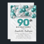 Burgundy Teal Silver Balloon Glitter 90th Birthday Invitation<br><div class="desc">Modern Glam Teal Green Silver Balloon Glitter Sparkle Any Age Birthday Invitation</div>