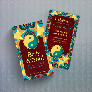 Burgundy Teal Yin Yang Boho Holistic Mandala Business Card