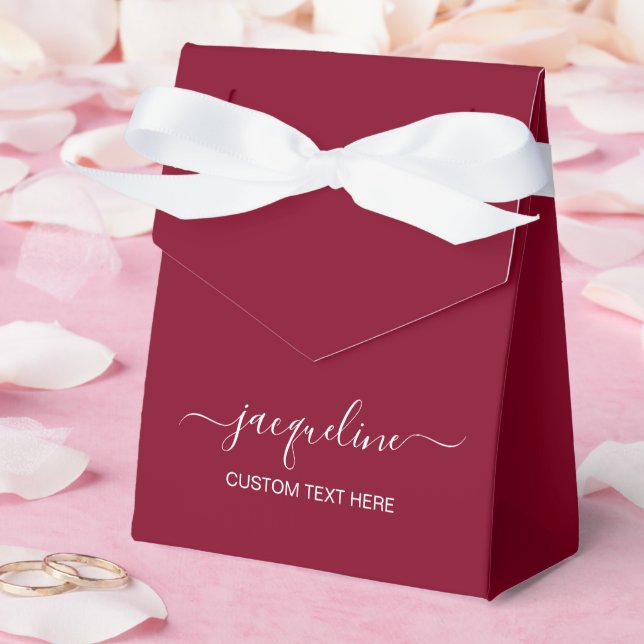 Burgundy Tent Favour Boxes with Custom Text (Wedding)