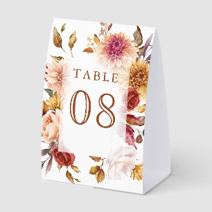 Burgundy Terracotta Floral Wedding Table Number