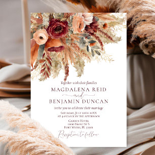Burgundy Terracotta Florals Pampas Grass Wedding Invitation