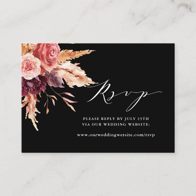 Burgundy Terracotta Flowers Wedding Website RSVP  Enclosure Card (Front)