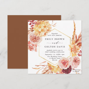 Burgundy Terracotta Gold Floral Wedding Square Invitation