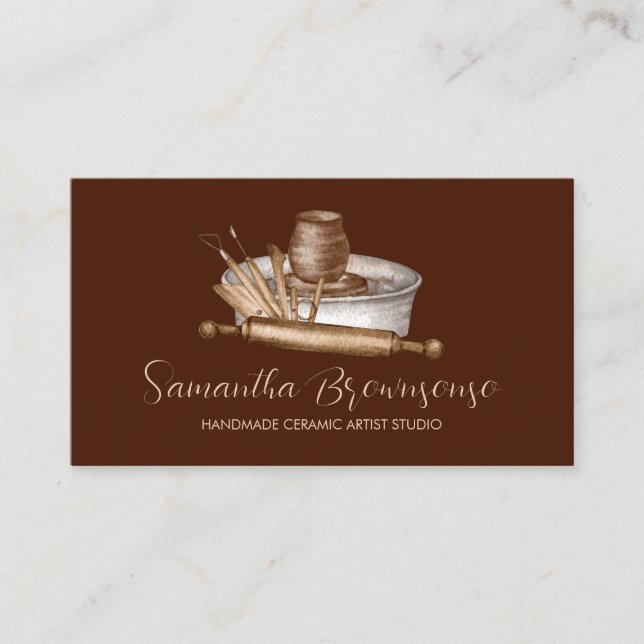 Burgundy Terracotta Shop Pottery Ceramic Clay Business Card (Front)