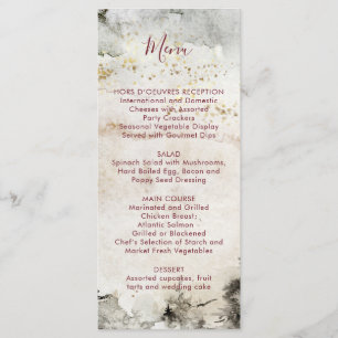 Burgundy Text Grey Gold Watercolor Alpine Mountain Menu