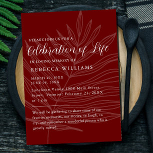 Burgundy Text Minimal Celebration of Life Invitation