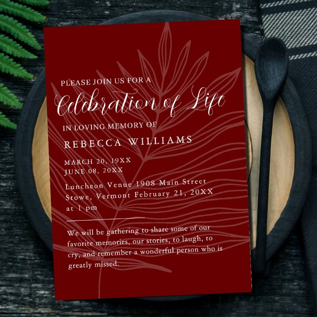 Burgundy Text Minimal Celebration of Life Invitation (Creator Uploaded)