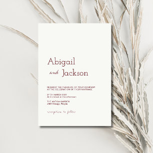 Burgundy Text Minimalist Clean Modern Wedding Invitation