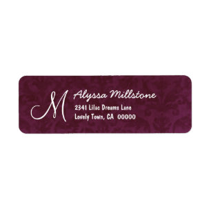 BURGUNDY Textured Monogram Address Label Return Address Label