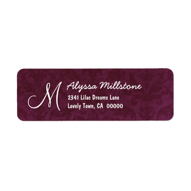 BURGUNDY Textured Monogram Address Label Return Address Label (Front)