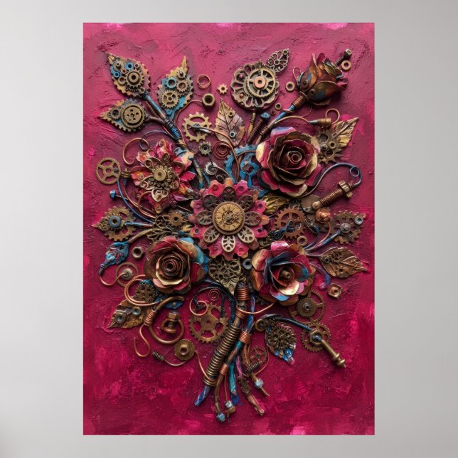 Burgundy Textured Rose Bouquet Poster (Front)