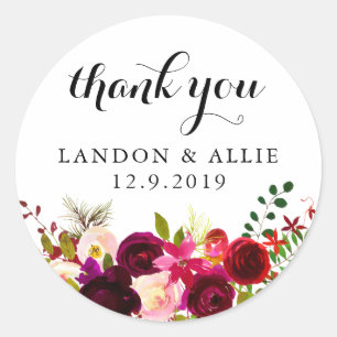 Burgundy Thank You   Sticker