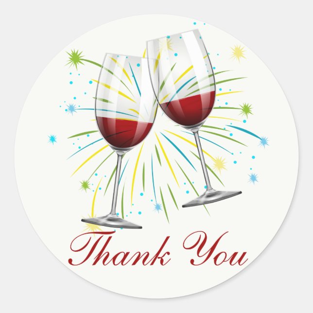 Burgundy Thank You Wine Glass Red Vineyard Wedding Classic Round Sticker (Front)