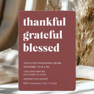 Burgundy Thankful Grateful Blessed Thanksgiving  Invitation