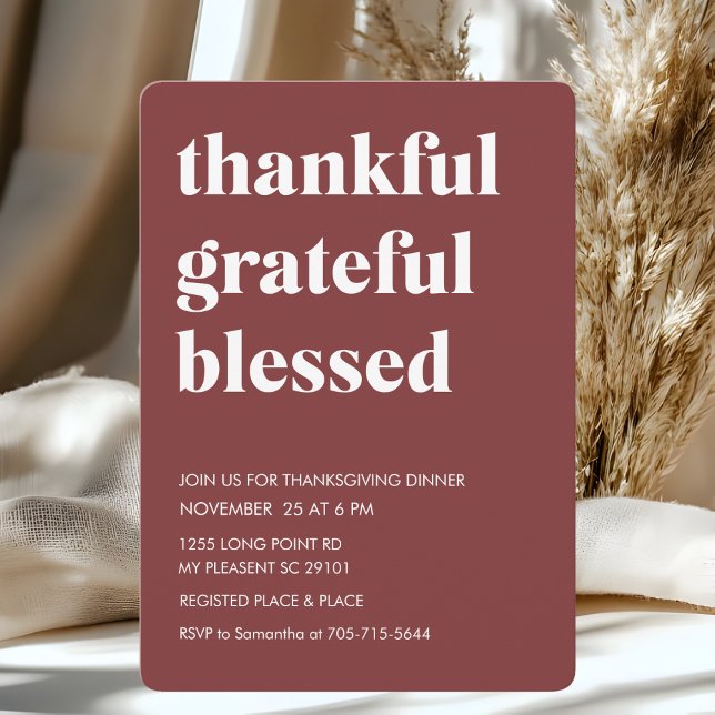 Burgundy Thankful Grateful Blessed Thanksgiving  Invitation (Creator Uploaded)