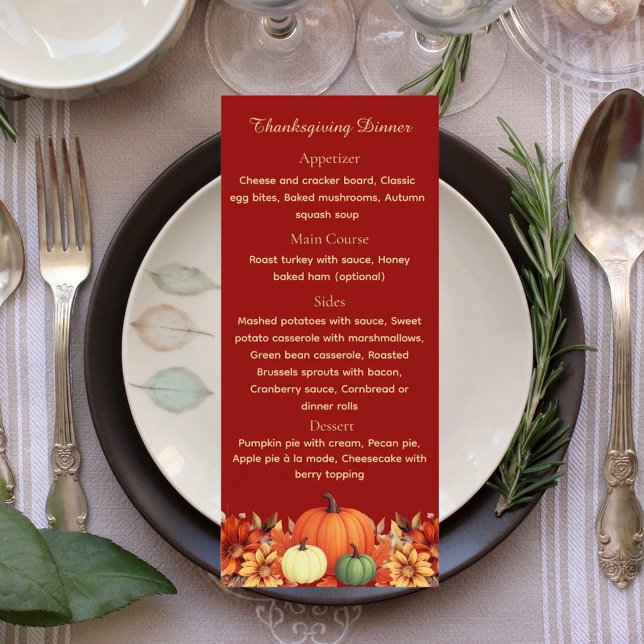 Burgundy Thankful Message Thanksgiving Dinner Menu (Creator Uploaded)