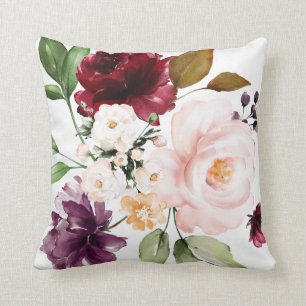 Burgundy Throw Pillow, Floral Pillow