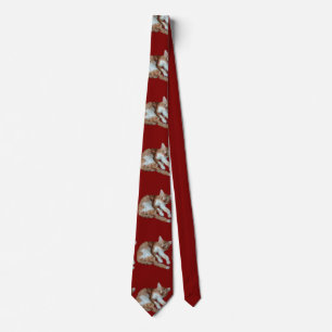 Burgundy Tie with Cats Photo Pattern
