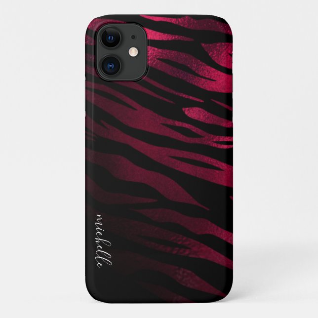 Burgundy Tiger Stripes Personalised Monogram Case-Mate iPhone Case (Back)