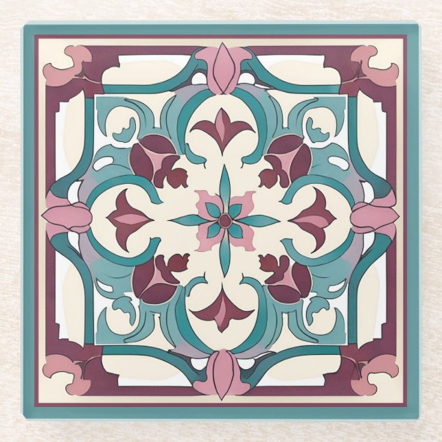 Burgundy Tile Glass Coaster (Front)