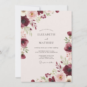 Burgundy Timeless Romantic Wedding Invitation