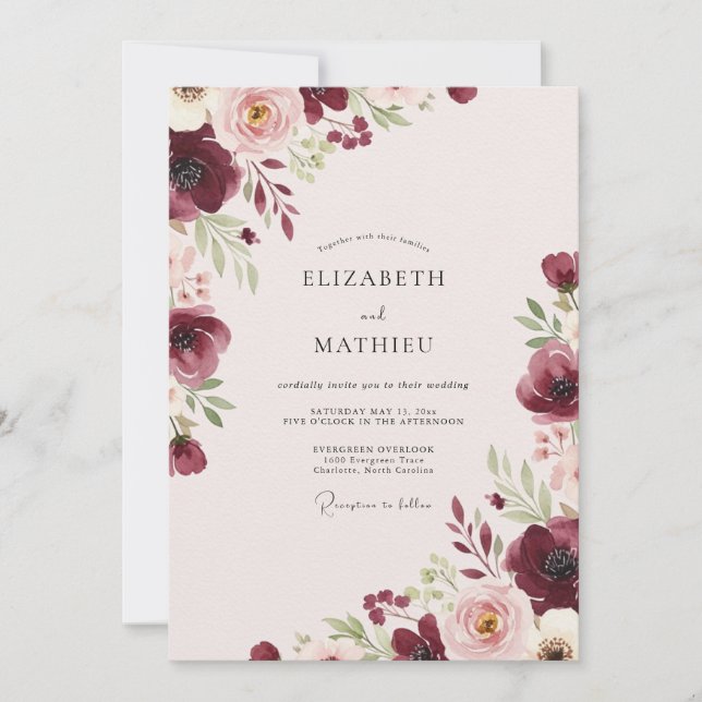 Burgundy Timeless Romantic Wedding Invitation (Front)