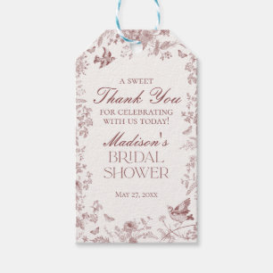 Burgundy Toile De Jouy Floral Bridal Shower Favour Gift Tags