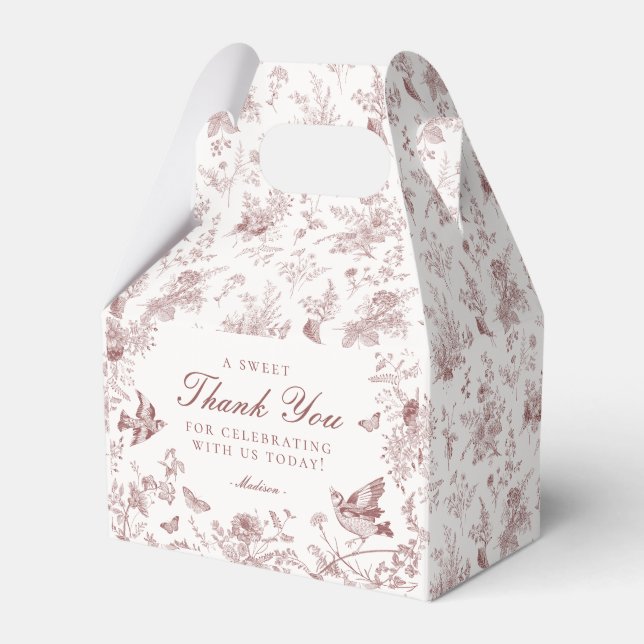 Burgundy Toile De Jouy Floral Dessert Favour Boxes (Front Side)