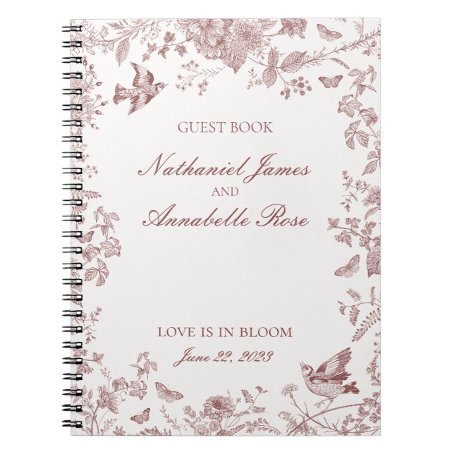 Burgundy Toile De Jouy Floral Wedding Guest Book (Front)