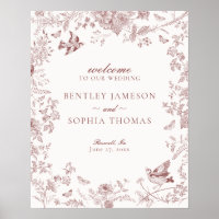 Burgundy Toile De Jouy Floral Wedding Welcome Sign