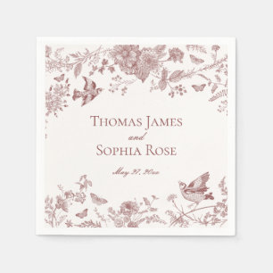 Burgundy Toile De Jouy Vintage Floral Wedding Napkin