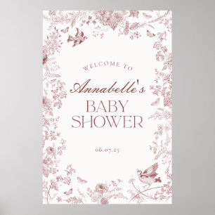 Burgundy Toile Floral Baby Shower Welcome Sign