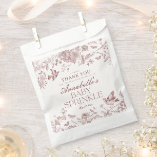 Burgundy Toile Floral Baby Sprinkle Dessert Favour Bag