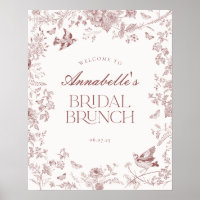 Burgundy Toile Floral Bridal Brunch Welcome Sign