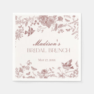 Burgundy Toile Jouy Vintage Floral Bridal Brunch Napkin