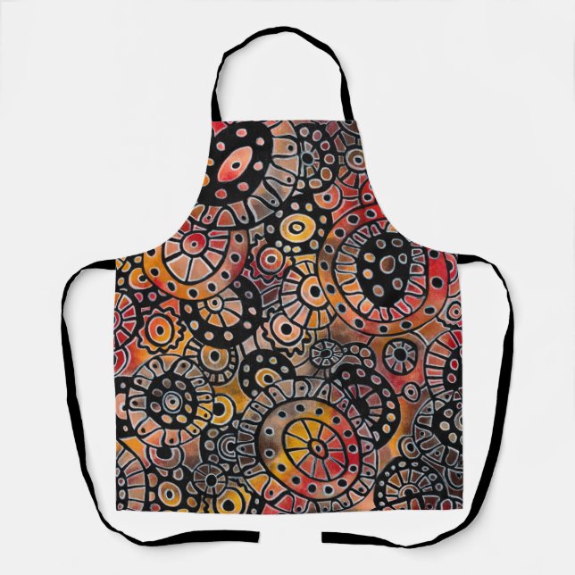Burgundy Tranquil Oval Corals Original Art Apron (Front)