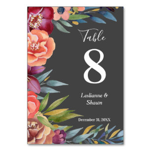 Burgundy Tropical Floral Modern Grey Table Number