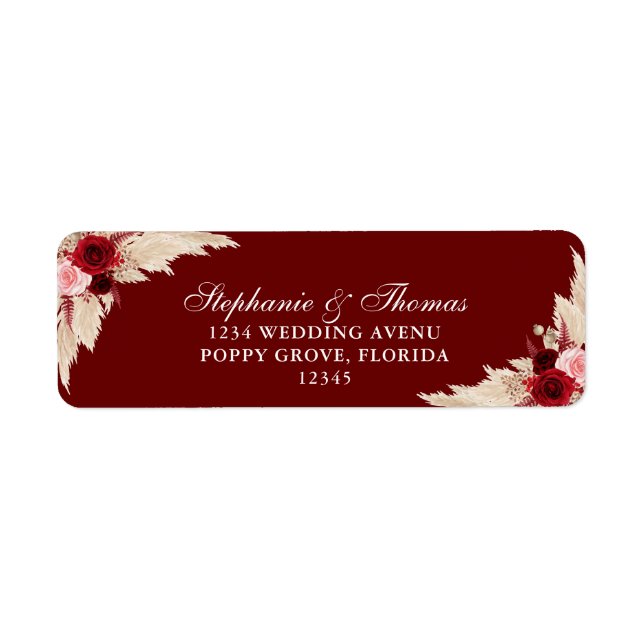 Burgundy Tropical Roses Return Address Label (Front)