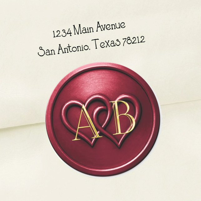 Burgundy Two Hearts Intertwined Monogram Wedding Classic Round Sticker (Creator Uploaded)