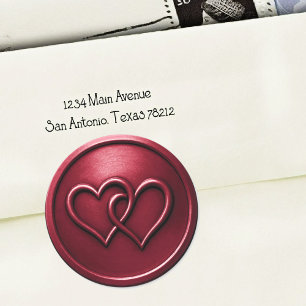 Burgundy Two Hearts Intertwined Wedding Classic Round Sticker