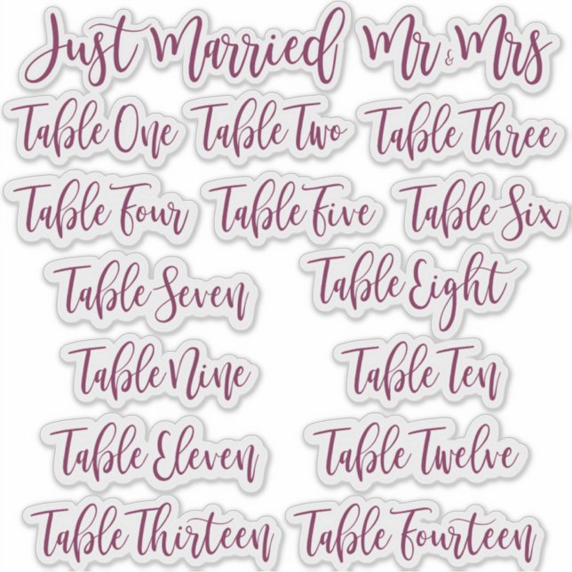 Burgundy Typography Just Married, Mr & Mrs & Table (Front)